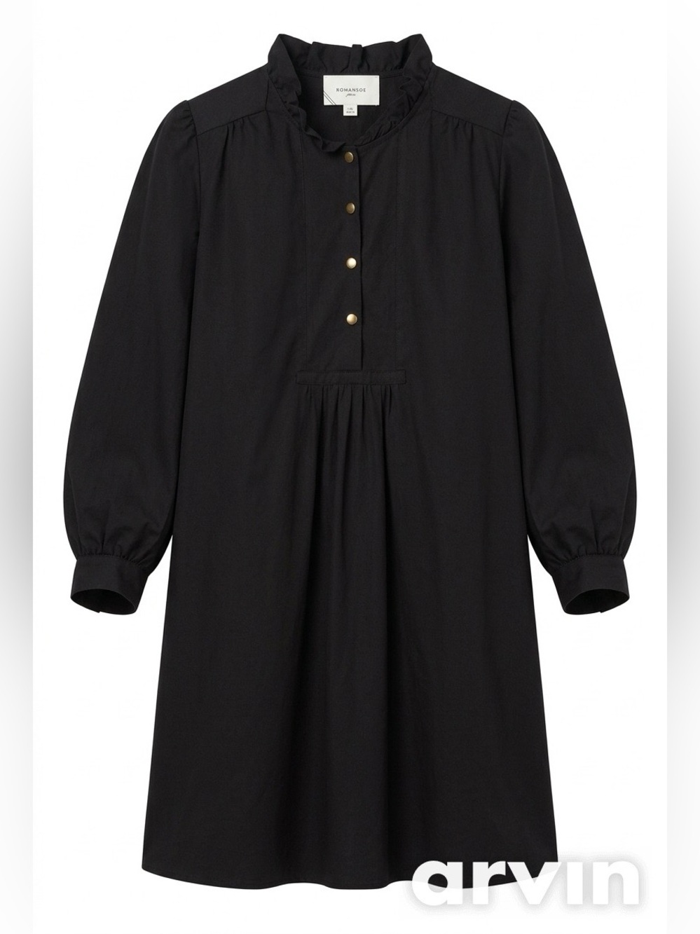 POMANDER PLACE Black Claiborne Ruffle Neck Gold Button Dress - Size 3X
